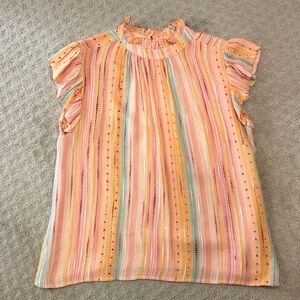 THML Peach Striped Ruffle Sleeve Top